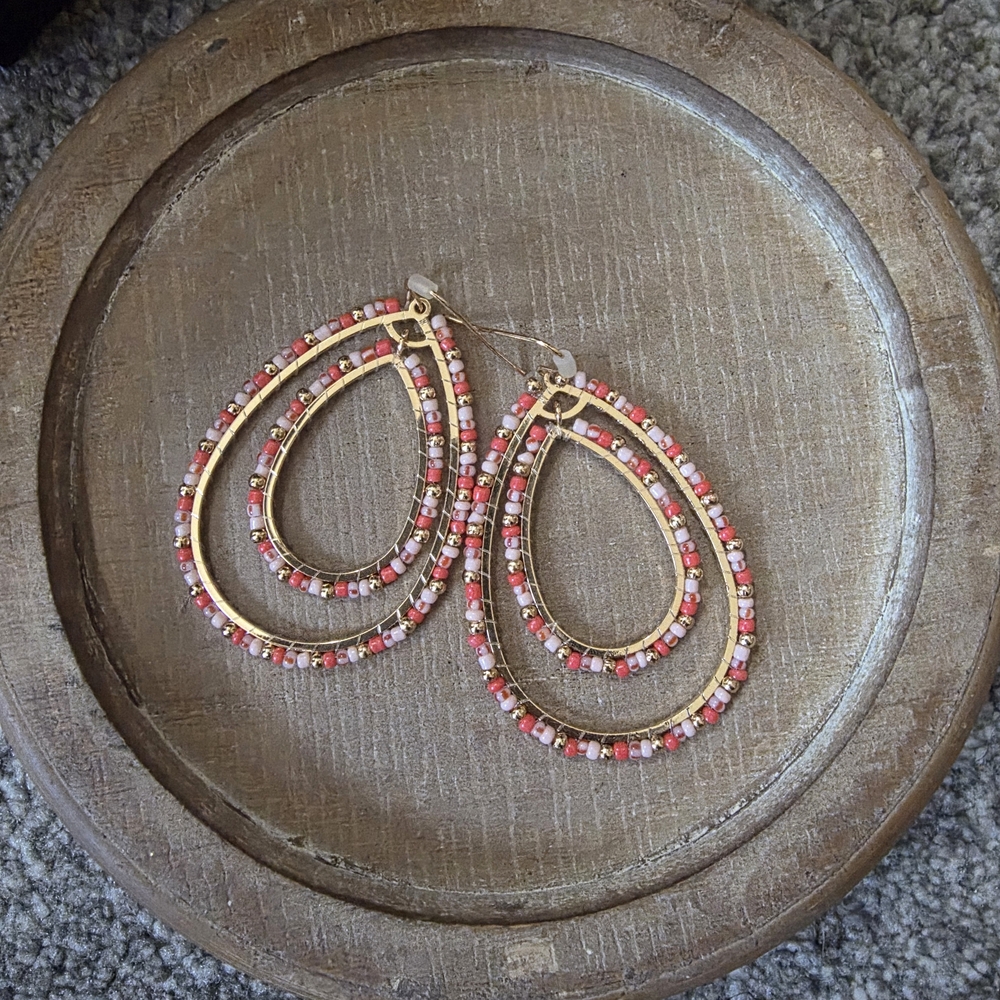 Style & Co. Coral Gold Beaded Teardrop Hoops